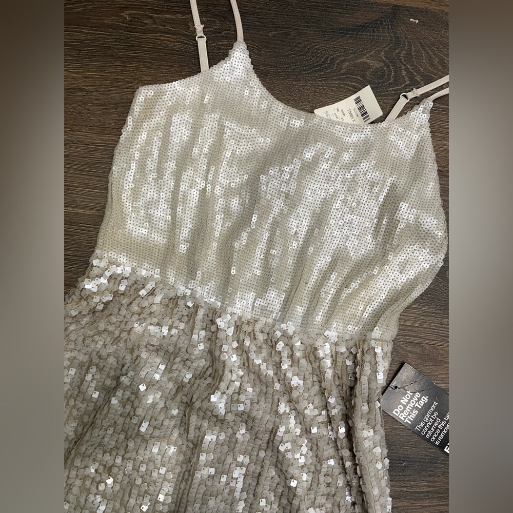 Express champagne double sequin midi dress